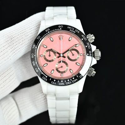 Rolex Daytona 43mm Japan Quartz Movement Men Luminous Pink/Red Face Watch
